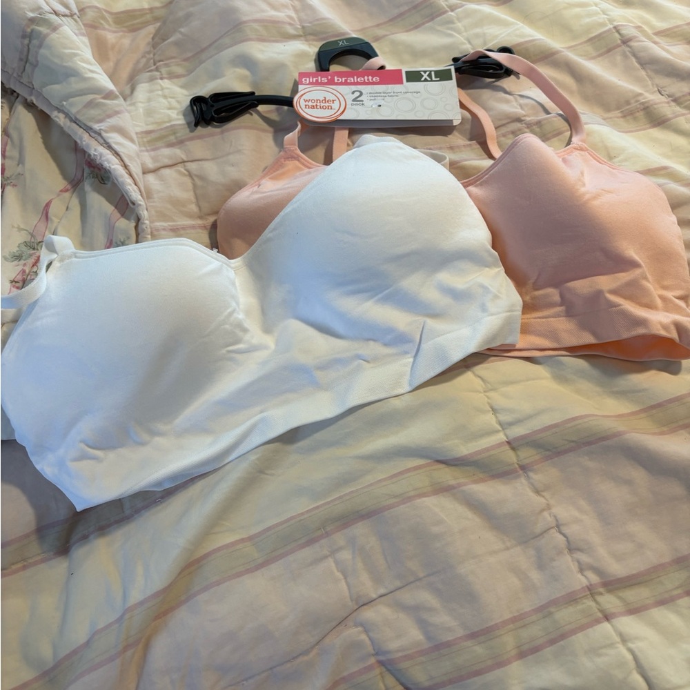 Wonder Nation Girls' Bralette Set - White & Peach
